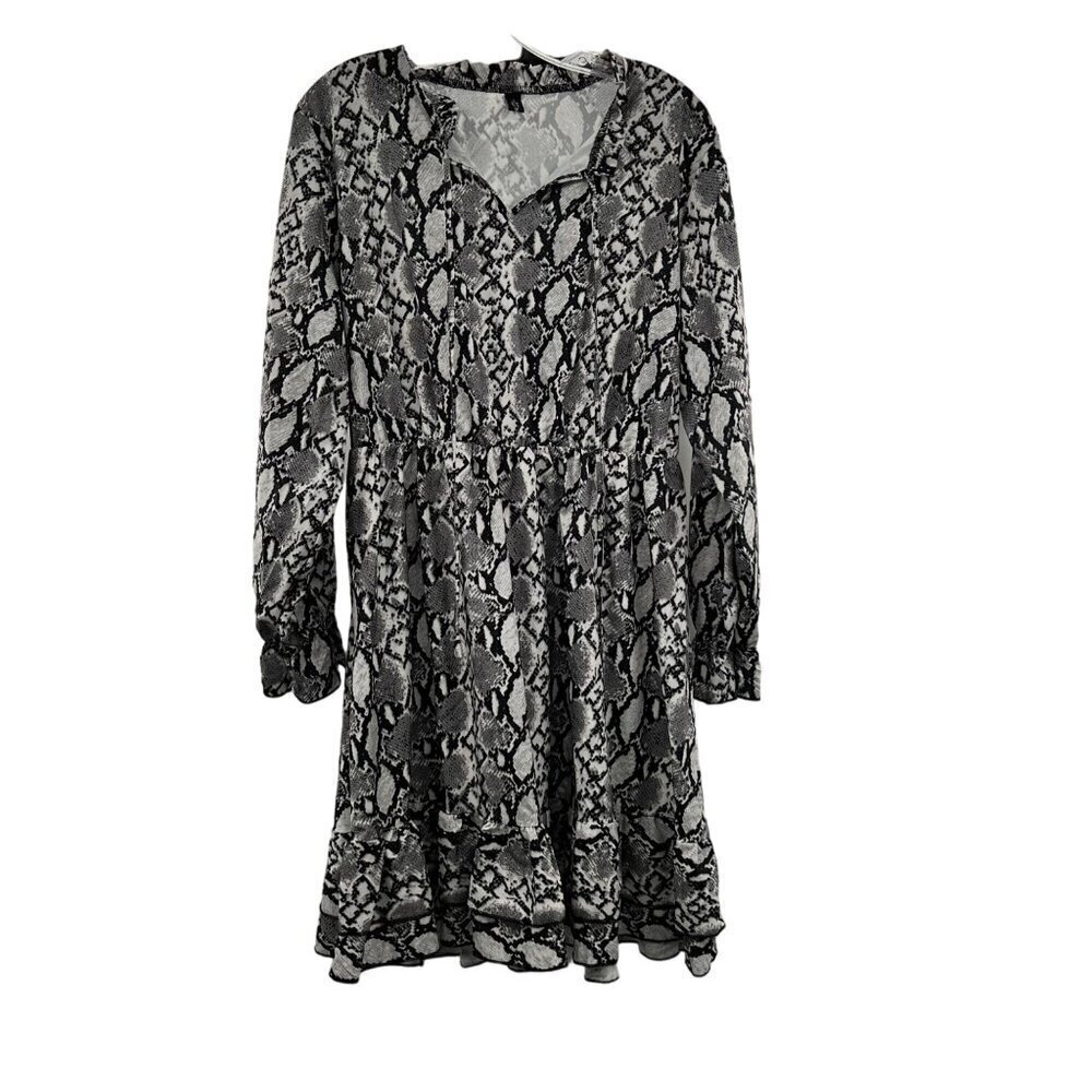 Bloomchic Long Sleeve Tie Neck Snake Print A-Line Dress Size 12 Above Knee